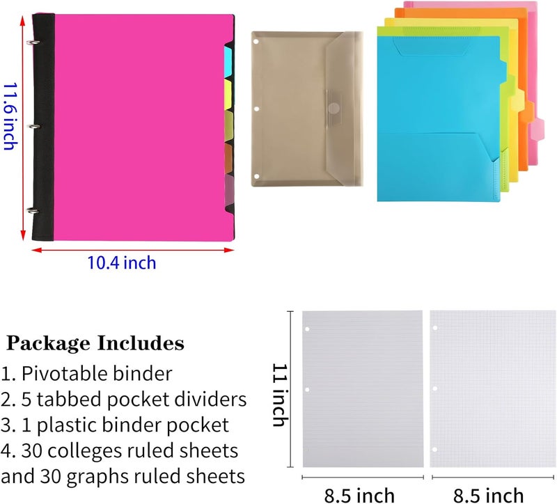 Tashkummy Pivotable Refillable Notebook, 3 Ring Binder Notebooks 1 Inch, Notebook with Dividers and Pockets, Folder Notebook, Flexible Binder, Soft Binders 3 Ring, Foldable Binder- Pink - Image 2